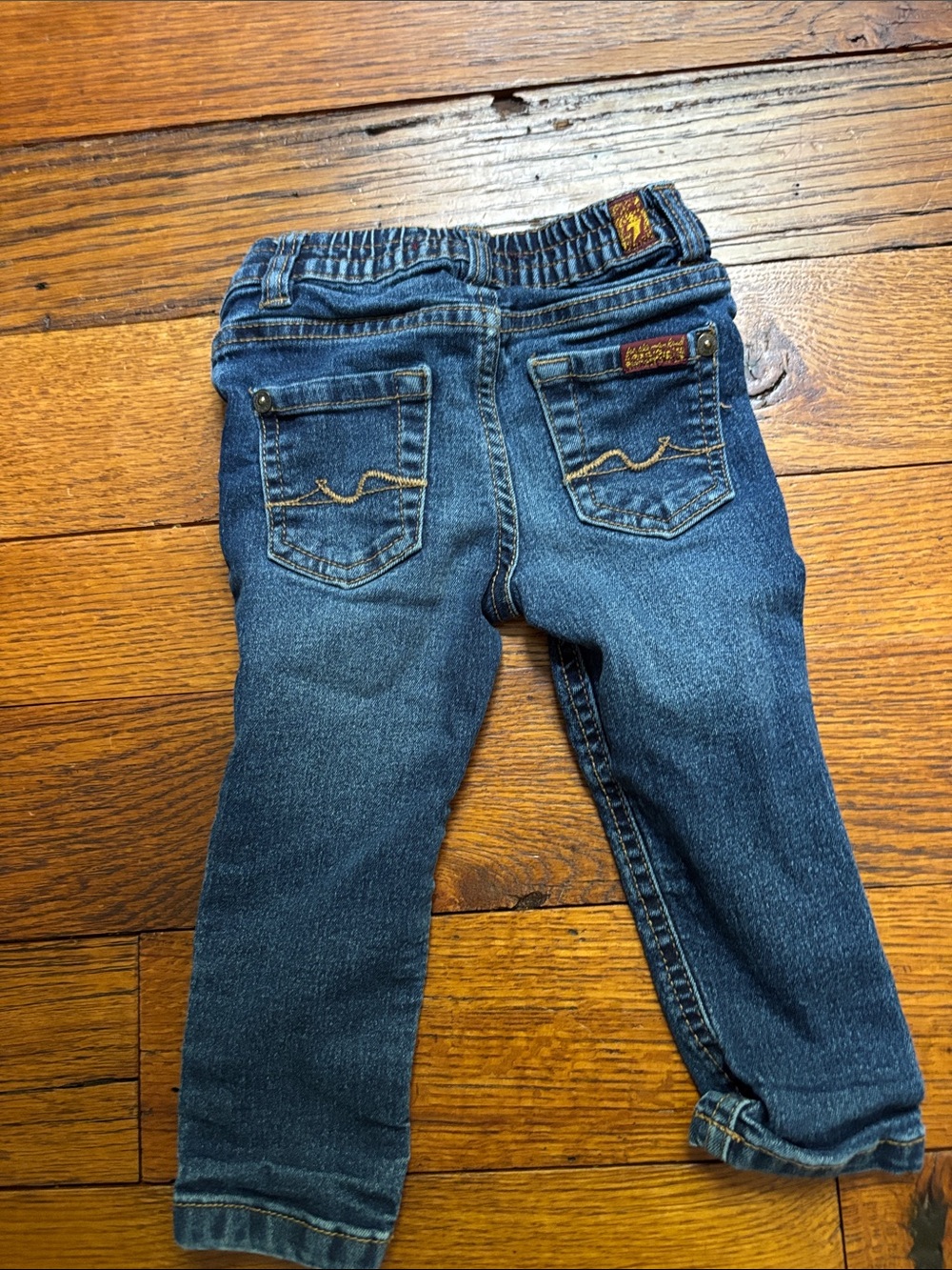 7 For All Mankind Kids Dark Blue Denim Jeans with Contrast Stitching
